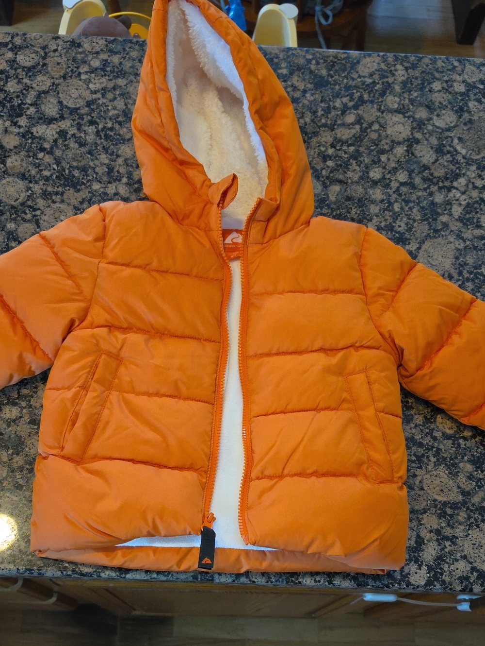 Kids Toddler 2T Orange Hooded Puffer Jacket - Cozy Lined Winter Coat